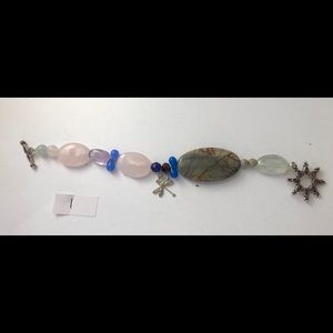 Pink & green bead bracelet with dragonfly (#1)